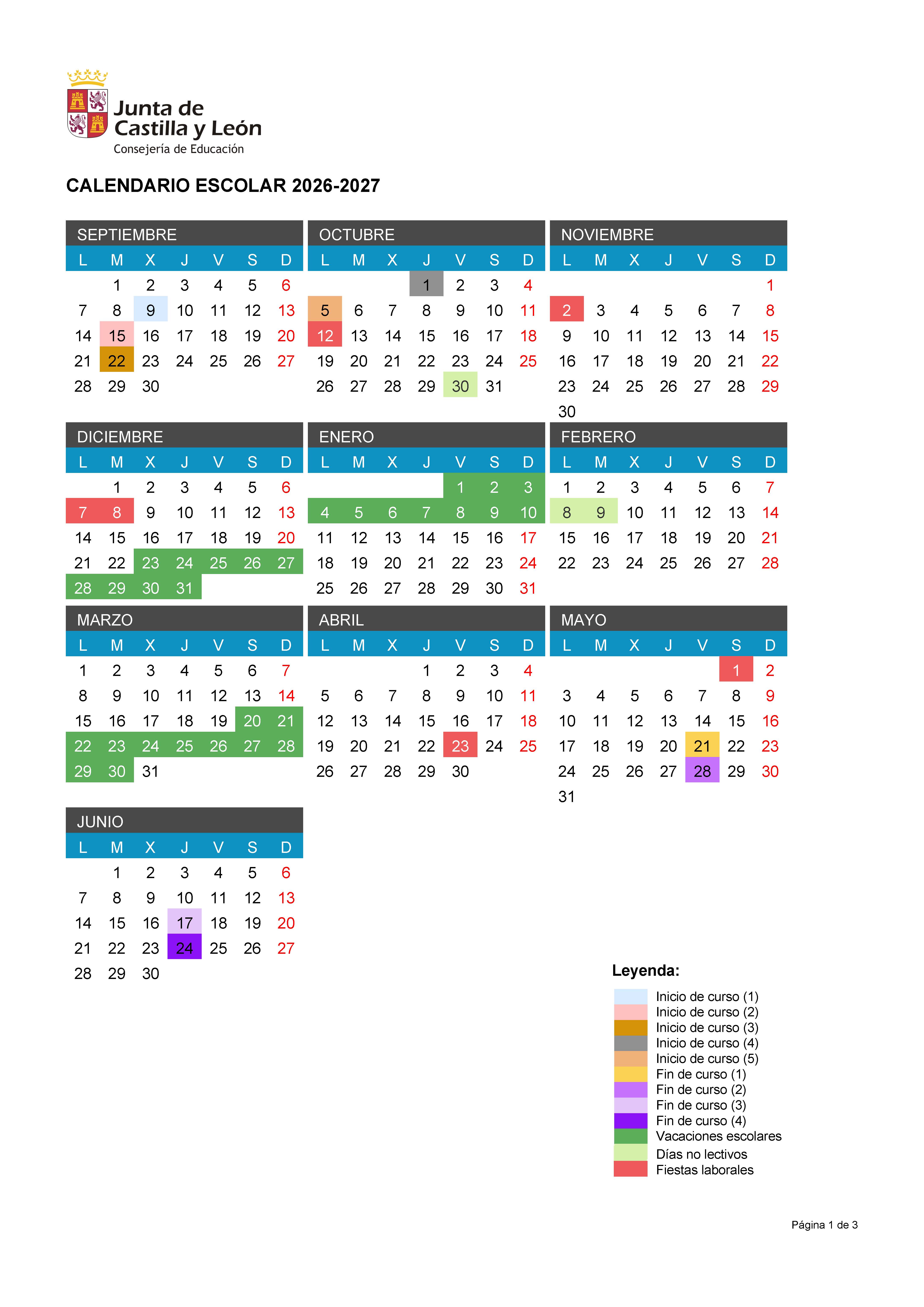 CALENDARIO ESCOLAR 26 27